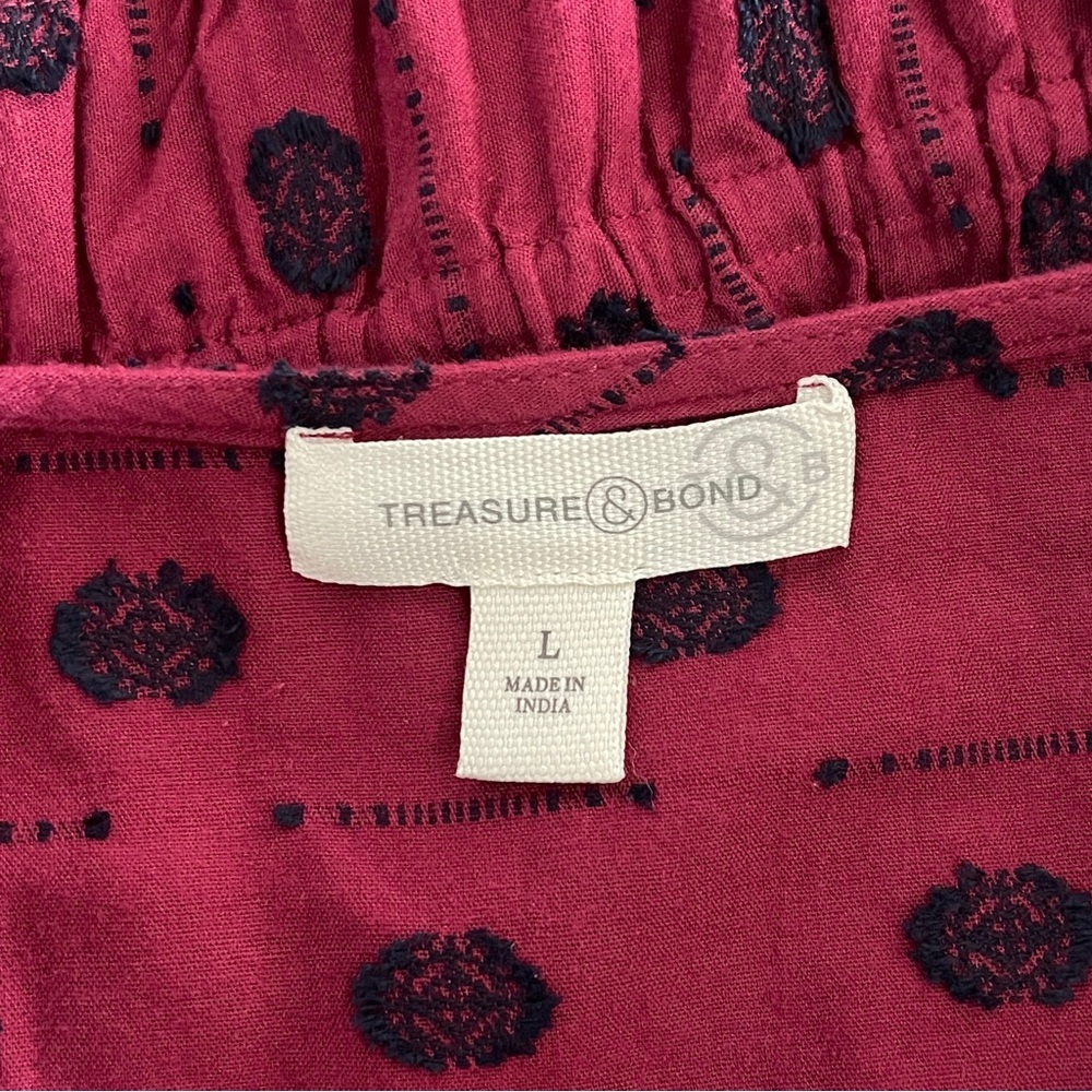 Treasure & Bond Burgundy V-Neck Polka Dot Peplum Blouse - Picture 4 of 4